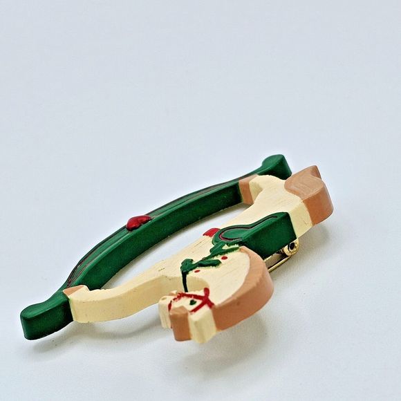 Hallmark Rocking Horse Brooch Vintage 1989 Christmas B5582 Hobby Horse Pin - Picture 6 of 10